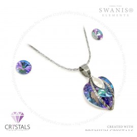 Szíves szett Swanis® prémium kristállyal díszítve középen csepp alakú kővel, íves fém motívummal