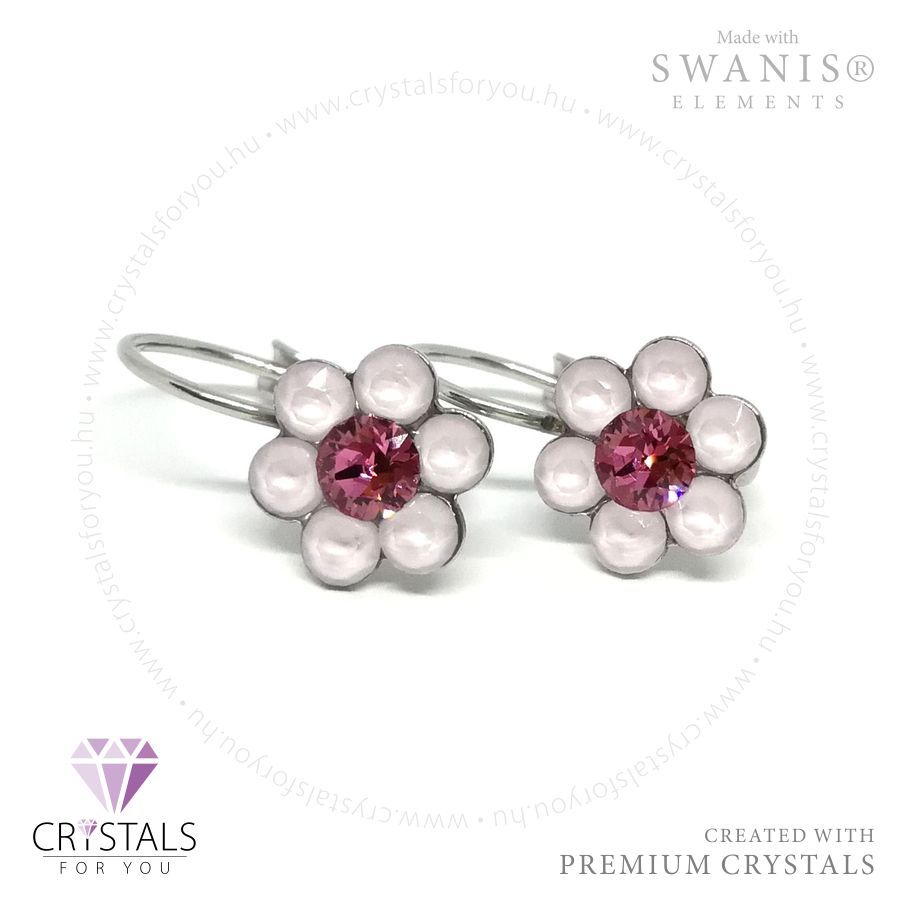 Virág alakú Swanis® prémium kristállyal díszített francia kapcsos fülbevaló
